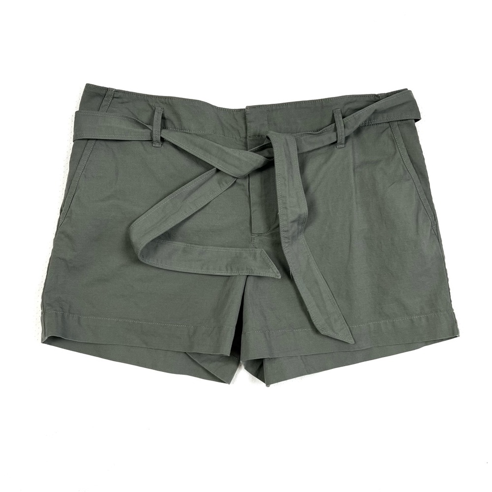 LOFT Women's 12 Stretch Gray Green Linen Blend Shorts Tie Waist Belt 4” Inseam